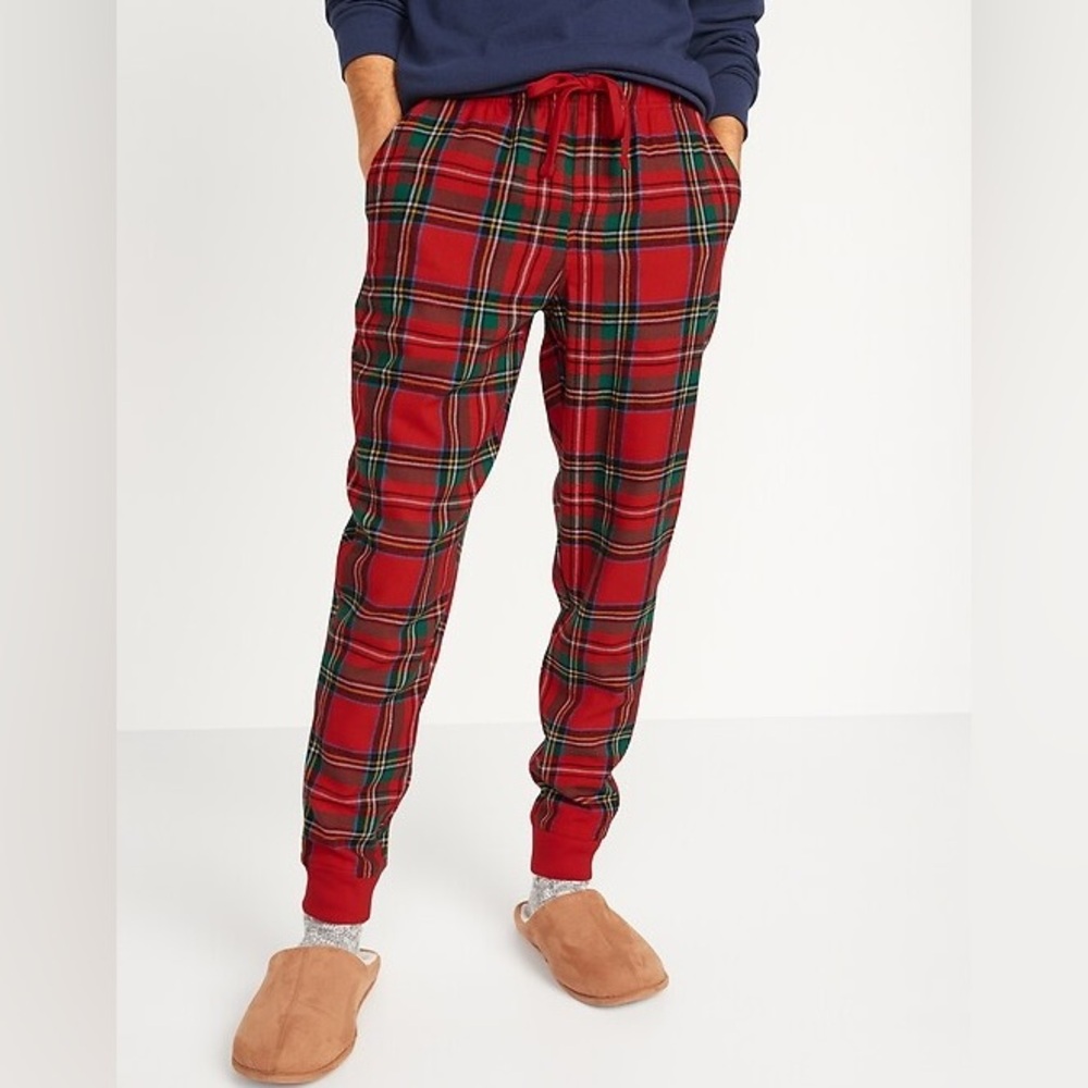 Old Navy Flannel Jogger Pajama Pants XS Red Green Plaid Holiday Sleepwear EUC